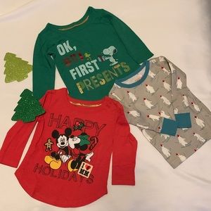 Cat & Jack PJ Top, Peanuts &  Disney Holiday Tops NWOT (3 pieces)